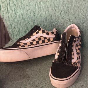 Vans Women's Black and Cream Checkered Sneakers
